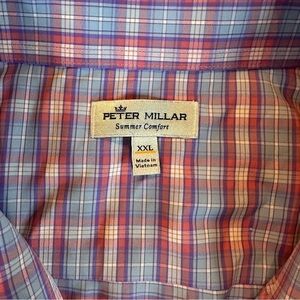 PETER MILLAR Summer Comfort Performance Shirt Men's XXL Blue/Red Check L/S - 494
